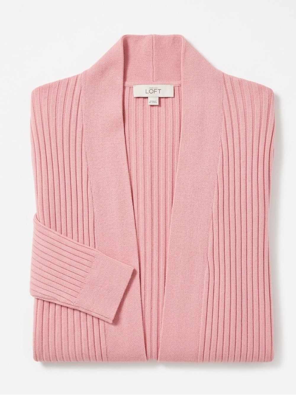 LOFT Soft Pink Ribbed Open Cardigan